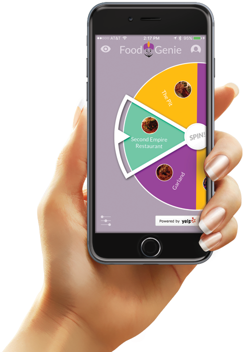 hand holding phone with Food Genie App